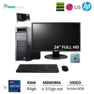 Postazione Completa, Hp Workstation Hp Z640, 2x E5 2620 V3, ram 64gb, 2x ssd 512gb, Monitor lg 24"  Win 11 Pro  Mouse, tastiera e chiavetta Wifi