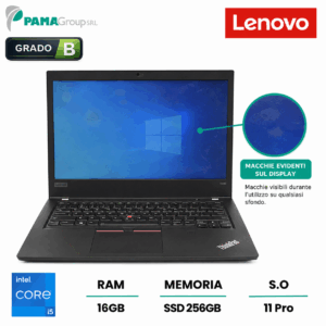 Notebook Lenovo T490, Core i5-8gen, 16gb ram, Ssd 256gb, Web, Led 14", Windows 11 pro, Ricondizionato Grado B